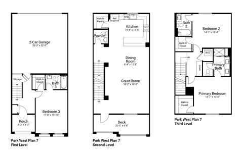 Floor plan for 3 beds, 3.5 baths, 1991 sqft